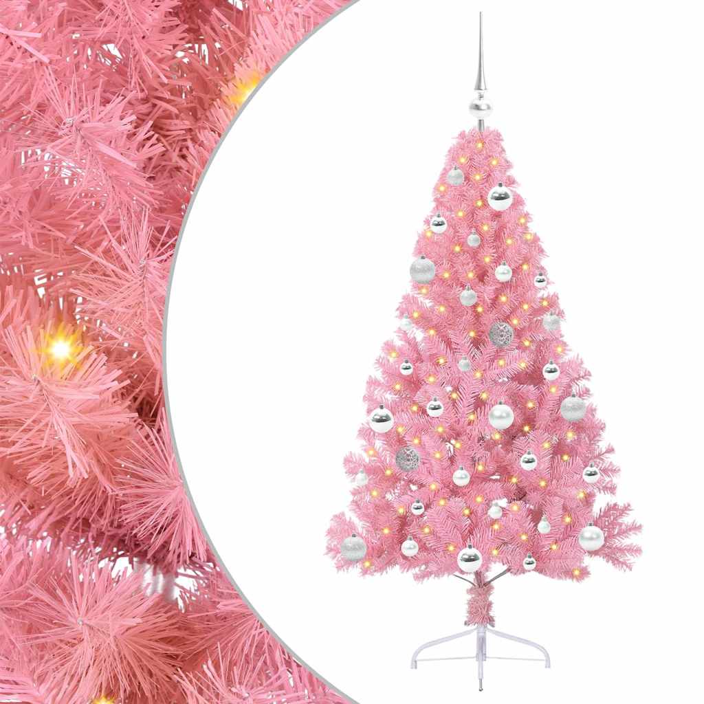 vidaXL Artificial Pre-lit Christmas Tree with 150 LEDs Pink 150 cm PVC - 50643