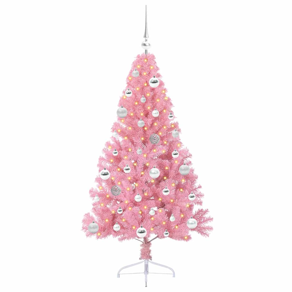 vidaXL Artificial Pre-lit Christmas Tree with 150 LEDs Pink 150 cm PVC - 50643
