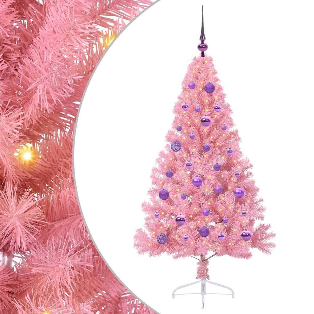 vidaXL Artificial Pre-lit Christmas Tree with 150 LEDs Pink 150 cm PVC - 50646