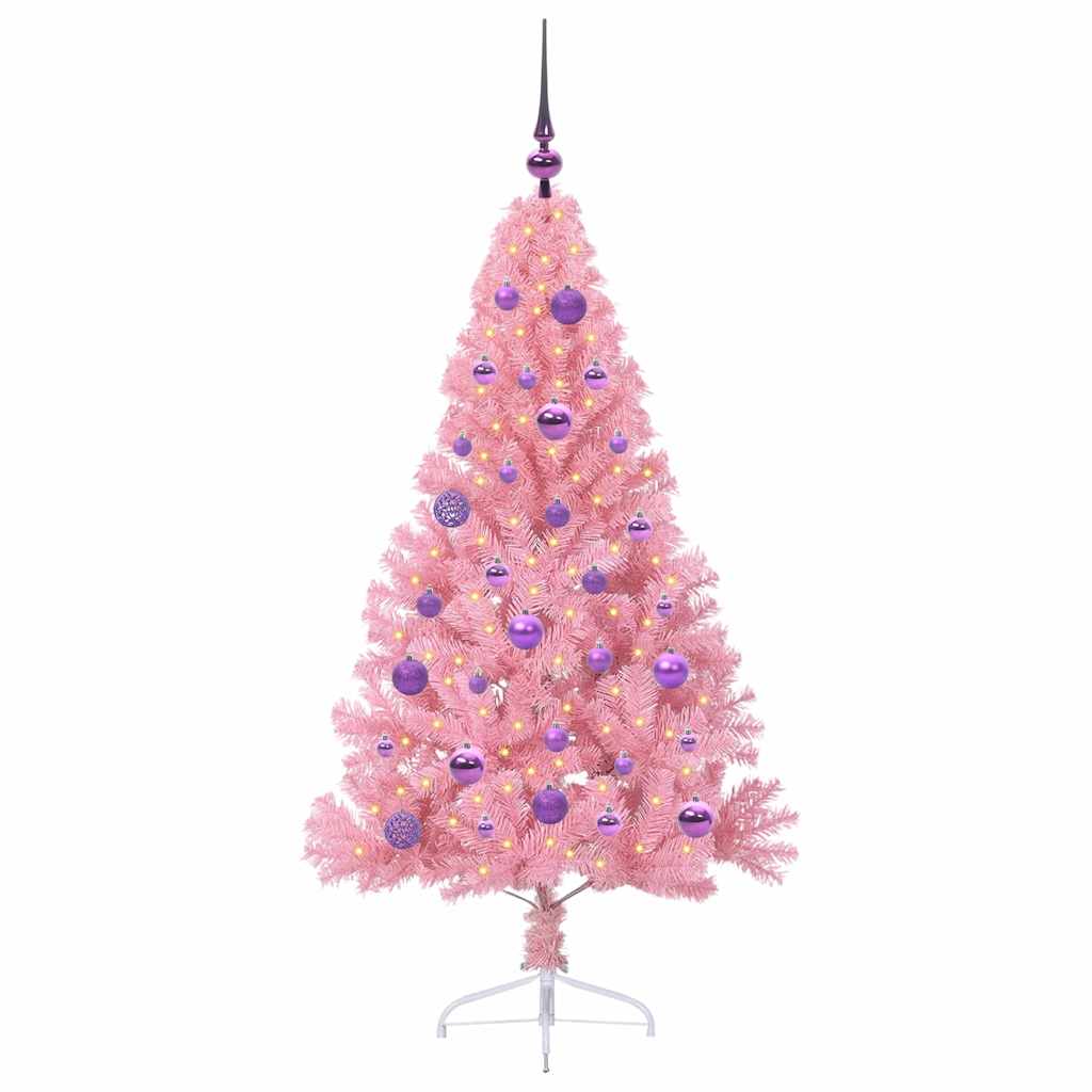 vidaXL Artificial Pre-lit Christmas Tree with 150 LEDs Pink 150 cm PVC - 50646