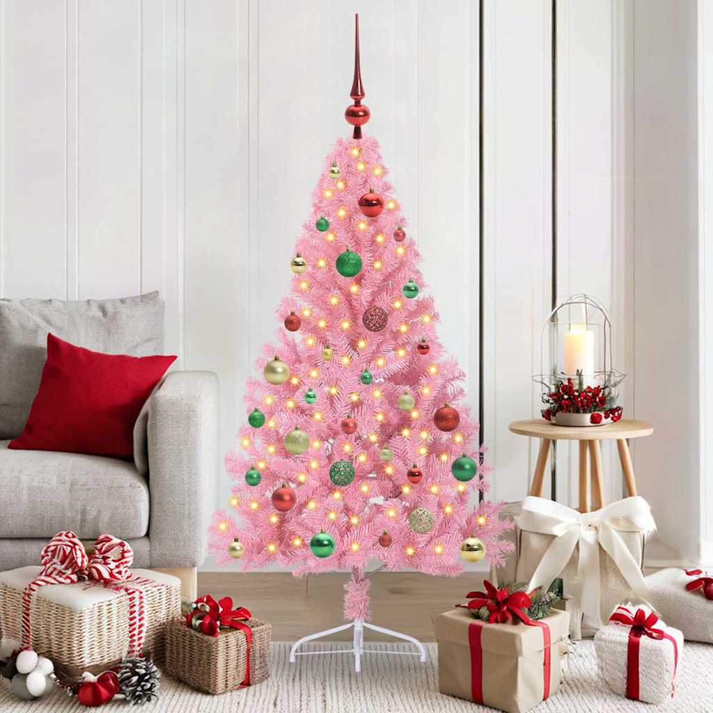 vidaXL Artificial Pre-lit Christmas Tree with 150 LEDs Pink 150 cm PVC - 50648