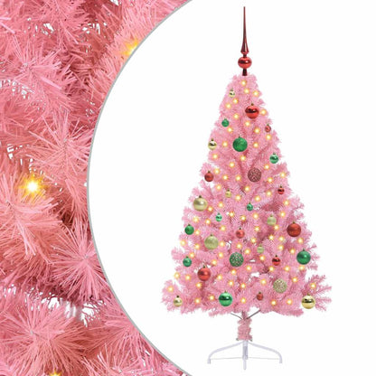 vidaXL Artificial Pre-lit Christmas Tree with 150 LEDs Pink 150 cm PVC - 50648