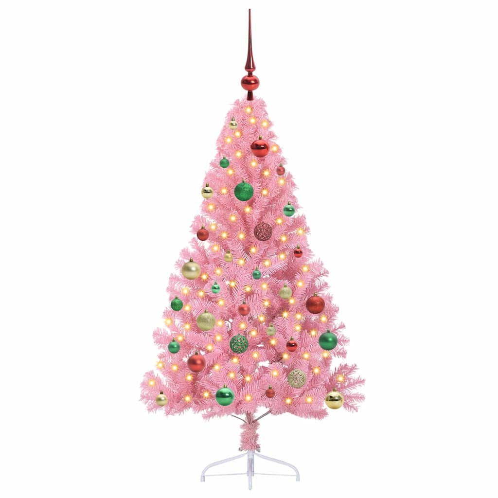 vidaXL Artificial Pre-lit Christmas Tree with 150 LEDs Pink 150 cm PVC - 50648