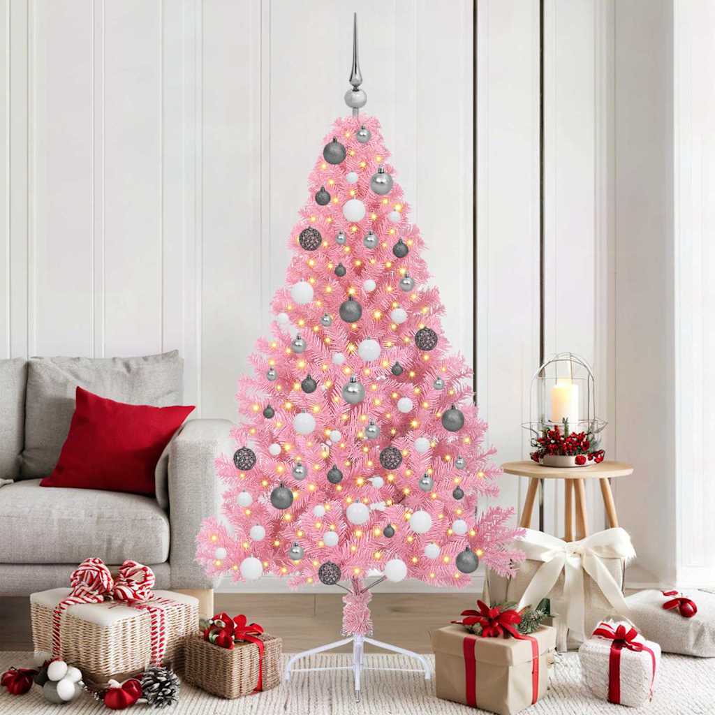 vidaXL Artificial Pre-lit Christmas Tree with 300 LEDs Pink 180 cm PVC - 50650