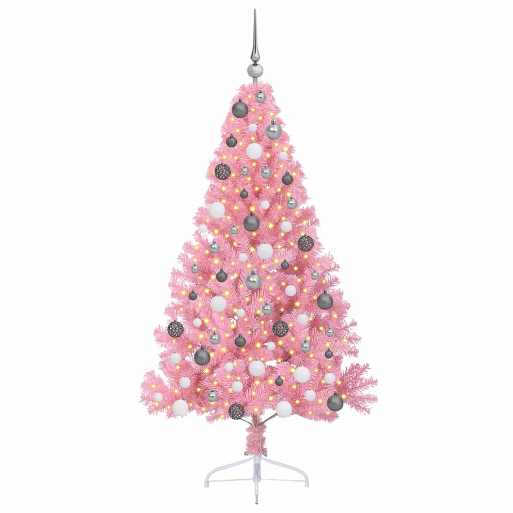 vidaXL Artificial Pre-lit Christmas Tree with 300 LEDs Pink 180 cm PVC - 50650