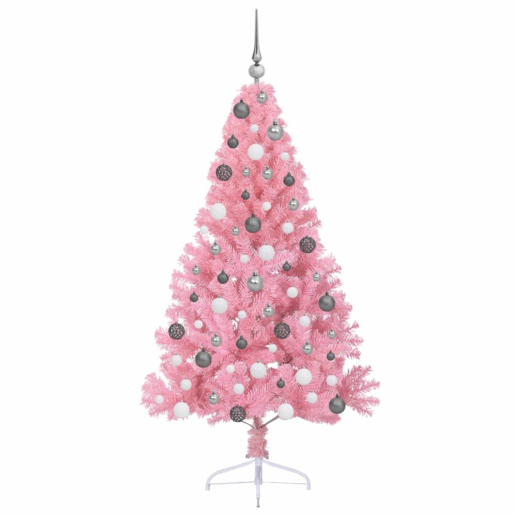 vidaXL Artificial Pre-lit Christmas Tree with 300 LEDs Pink 180 cm PVC - 50650