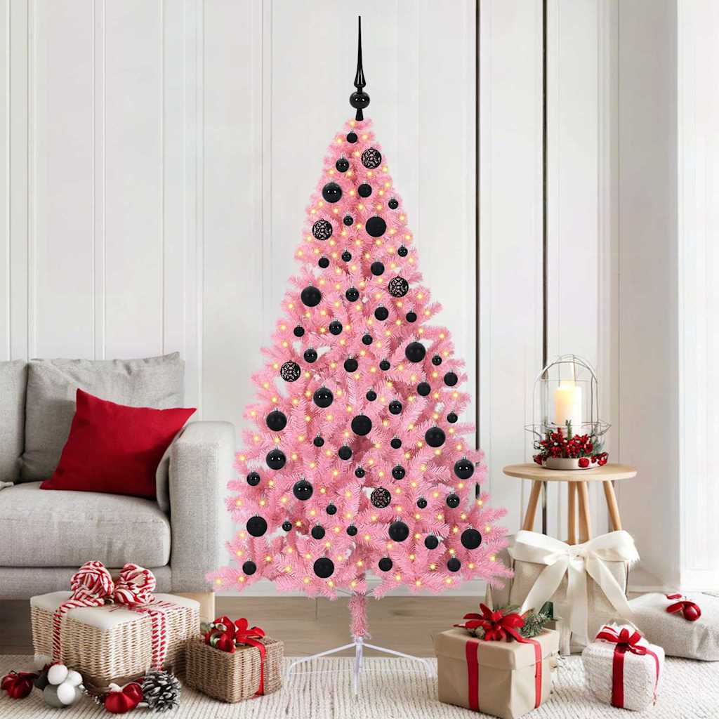 vidaXL Artificial Pre-lit Christmas Tree with 300 LEDs Pink 180 cm PVC - 50651