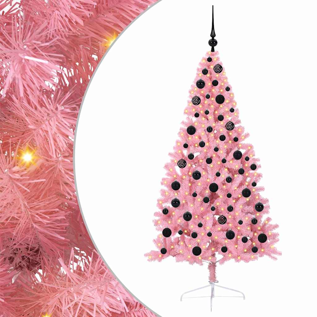 vidaXL Artificial Pre-lit Christmas Tree with 300 LEDs Pink 180 cm PVC - 50651