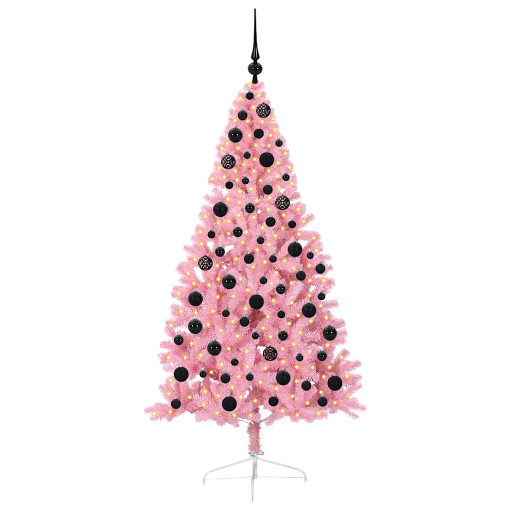 vidaXL Artificial Pre-lit Christmas Tree with 300 LEDs Pink 180 cm PVC - 50651