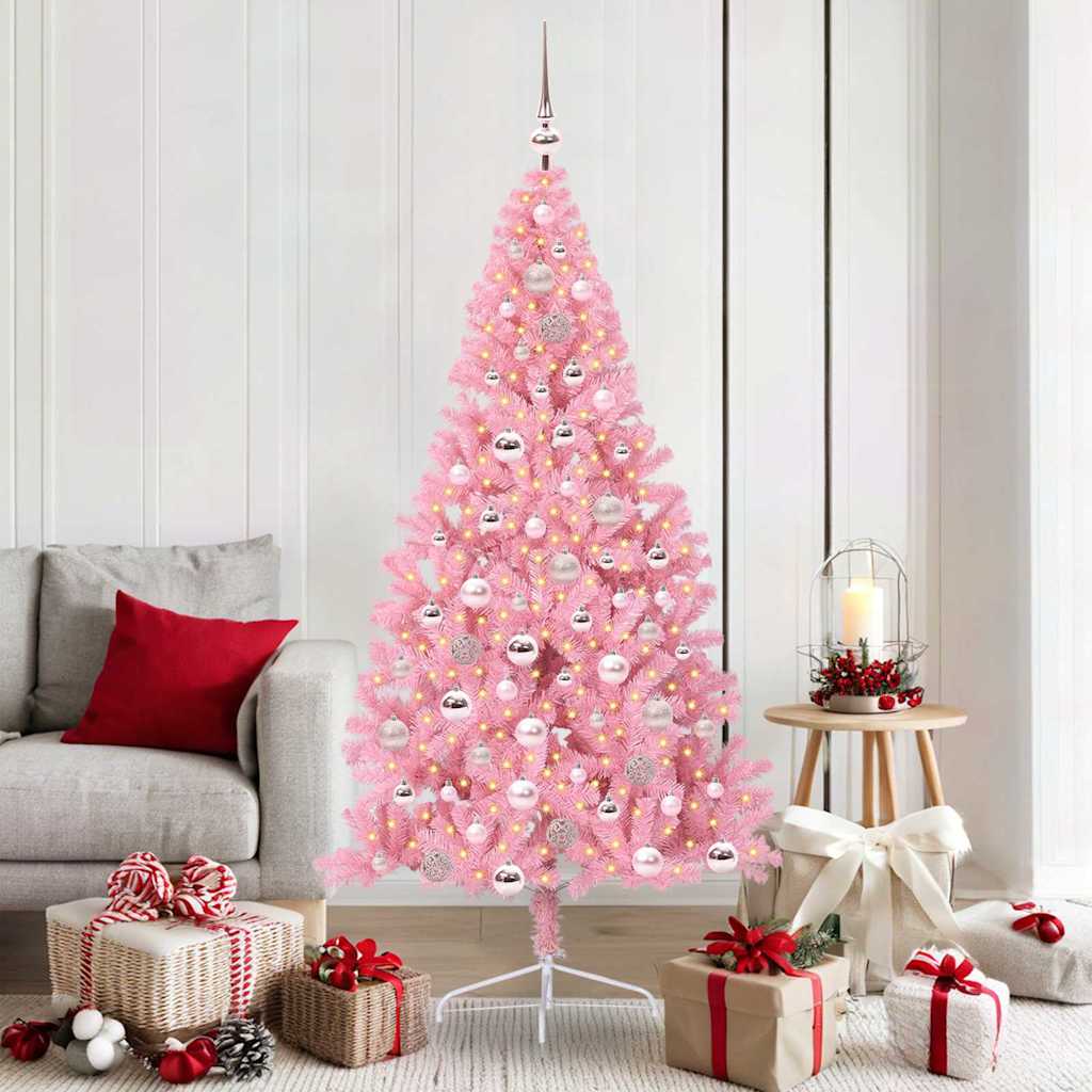 vidaXL Artificial Pre-lit Christmas Tree with 300 LEDs Pink 180 cm PVC - 50658