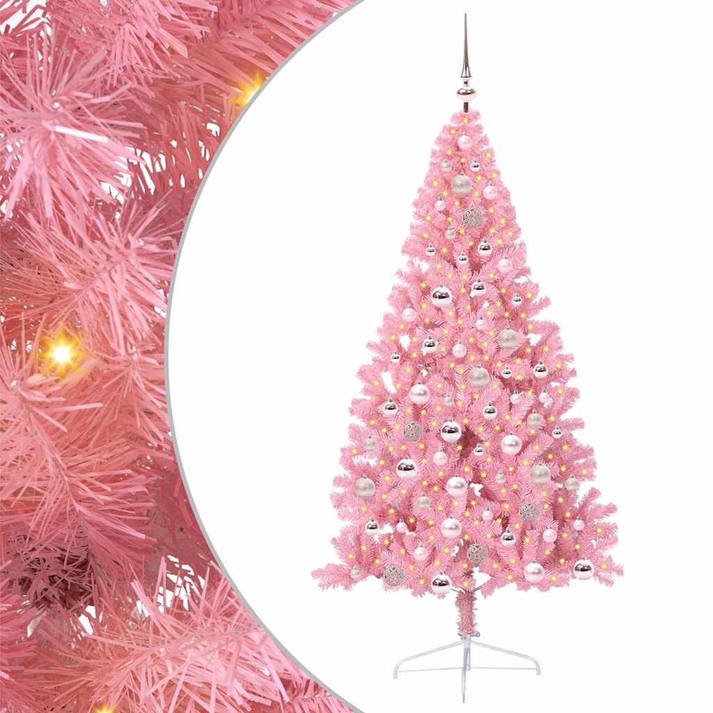 vidaXL Artificial Pre-lit Christmas Tree with 300 LEDs Pink 180 cm PVC - 50658
