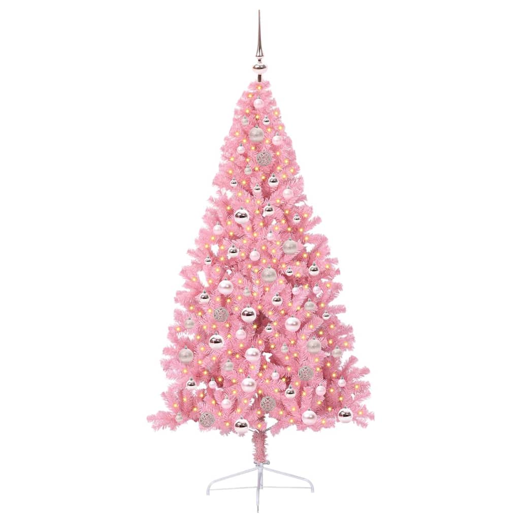 vidaXL Artificial Pre-lit Christmas Tree with 300 LEDs Pink 180 cm PVC - 50658