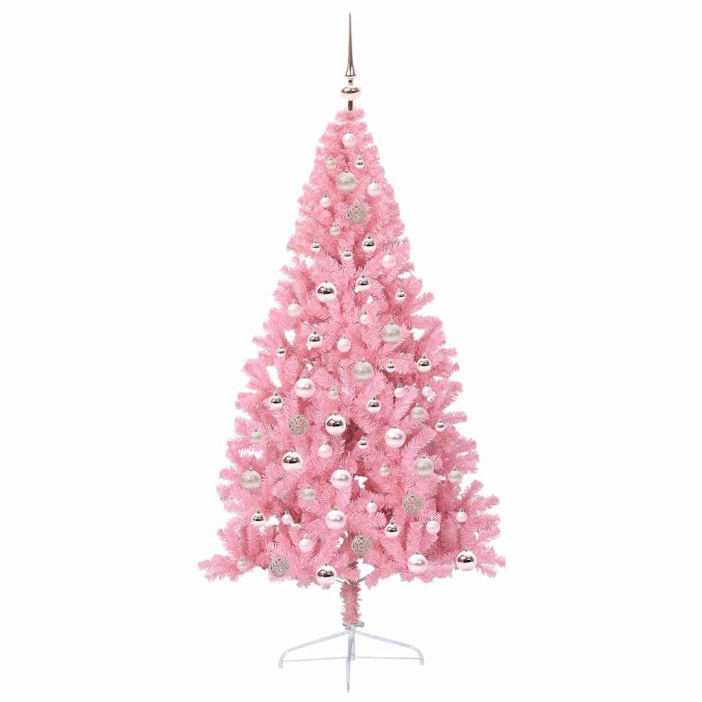 vidaXL Artificial Pre-lit Christmas Tree with 300 LEDs Pink 180 cm PVC - 50658