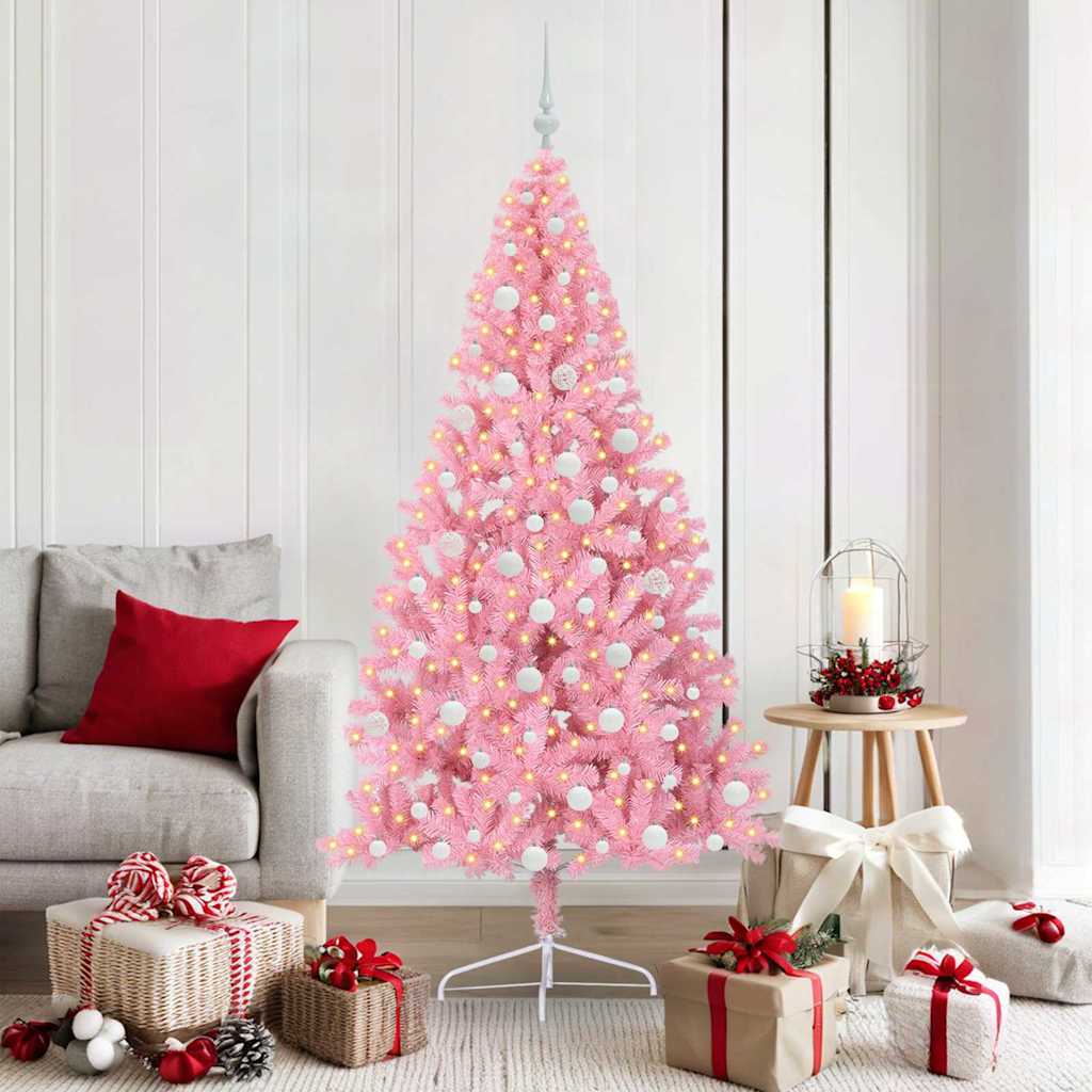 vidaXL Artificial Pre-lit Christmas Tree with 300 LEDs Pink 180 cm PVC - 50659