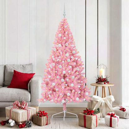 vidaXL Artificial Pre-lit Christmas Tree with 300 LEDs Pink 180 cm PVC - 50659
