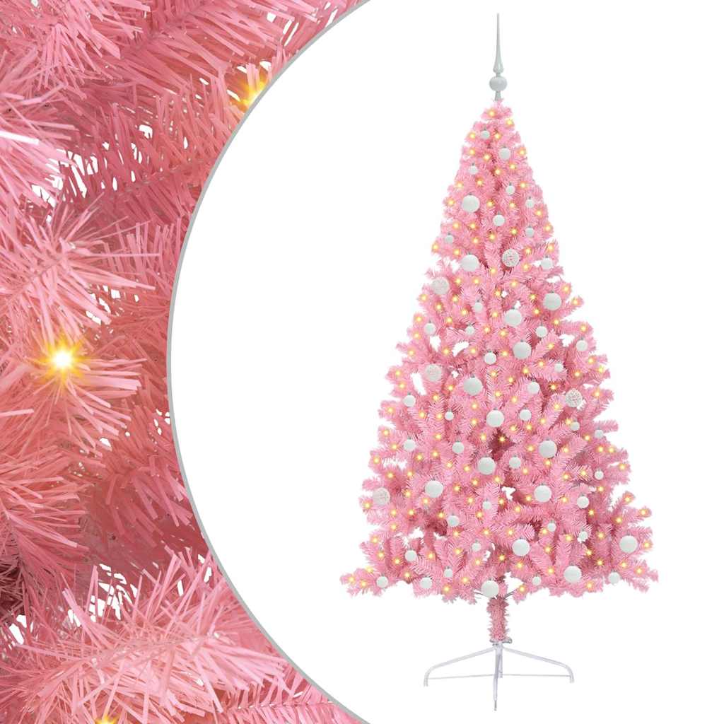 vidaXL Artificial Pre-lit Christmas Tree with 300 LEDs Pink 180 cm PVC - 50659