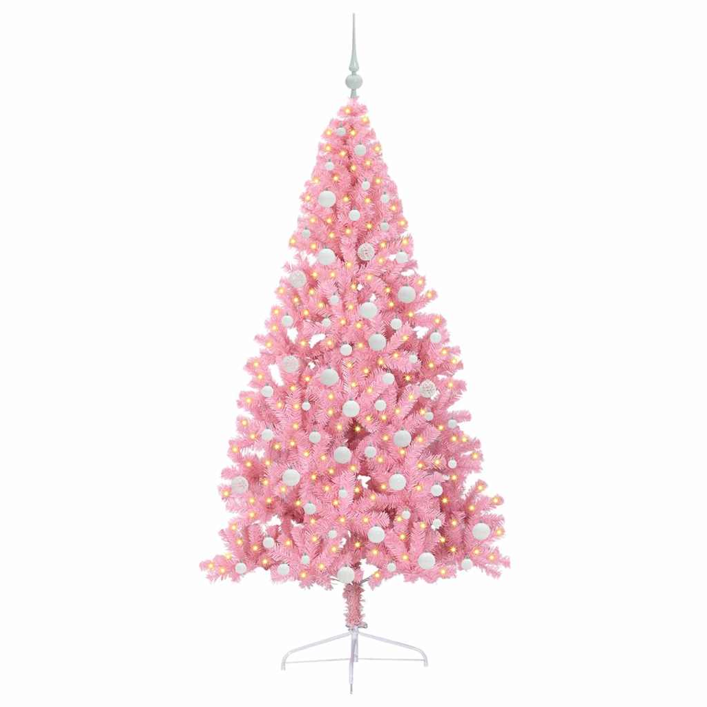 vidaXL Artificial Pre-lit Christmas Tree with 300 LEDs Pink 180 cm PVC - 50659