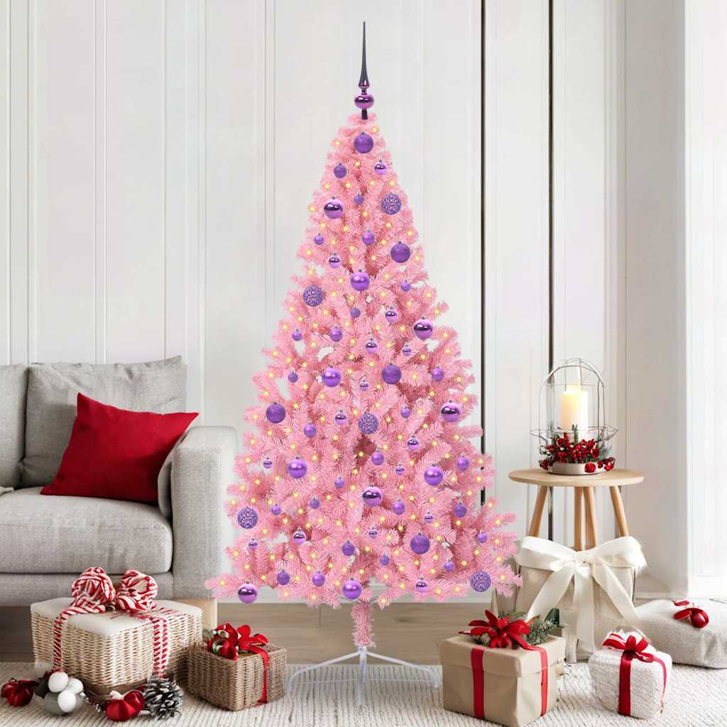 vidaXL Artificial Pre-lit Christmas Tree with 300 LEDs Pink 180 cm PVC - 50660