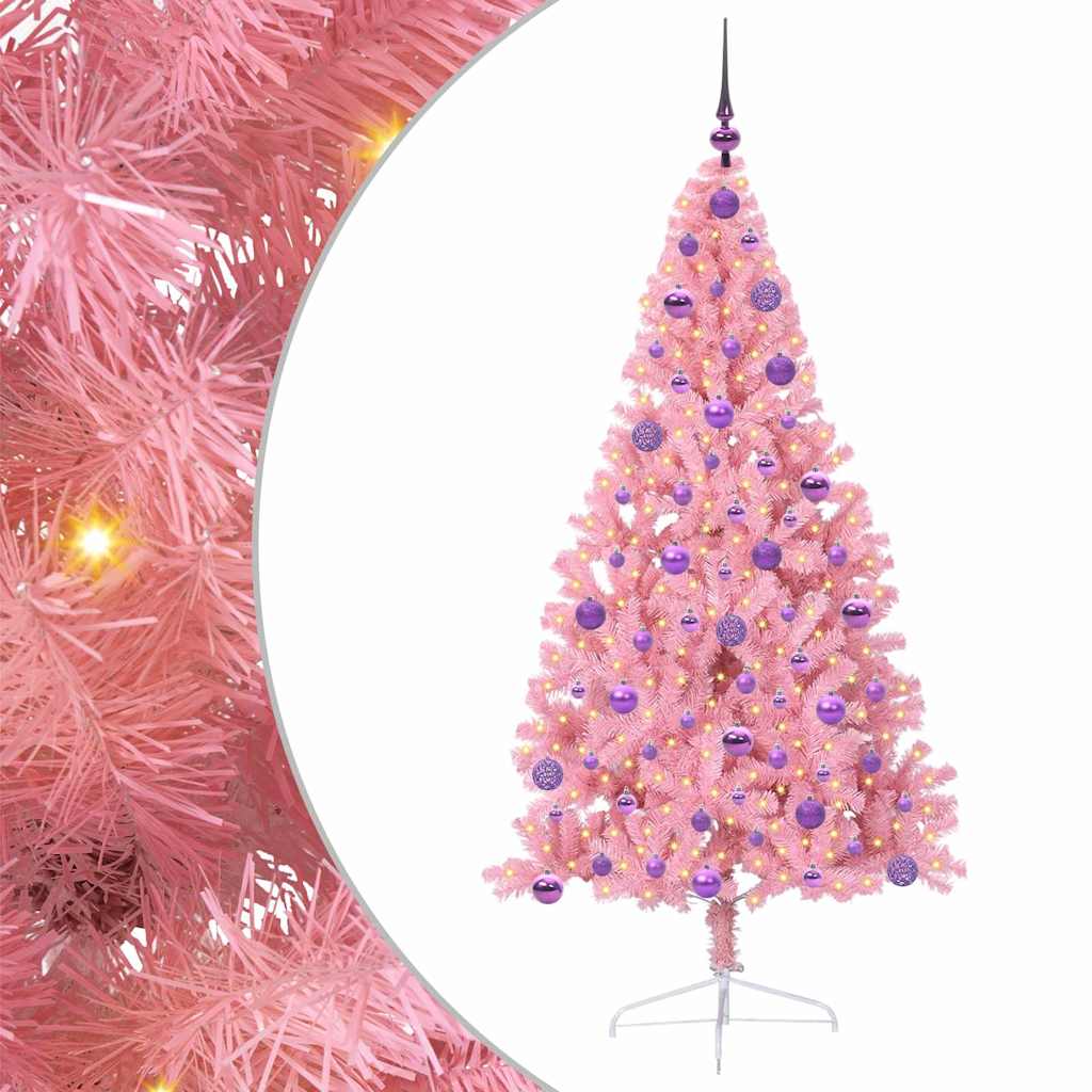 vidaXL Artificial Pre-lit Christmas Tree with 300 LEDs Pink 180 cm PVC - 50660