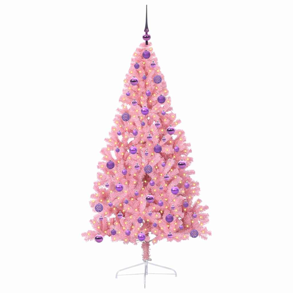 vidaXL Artificial Pre-lit Christmas Tree with 300 LEDs Pink 180 cm PVC - 50660