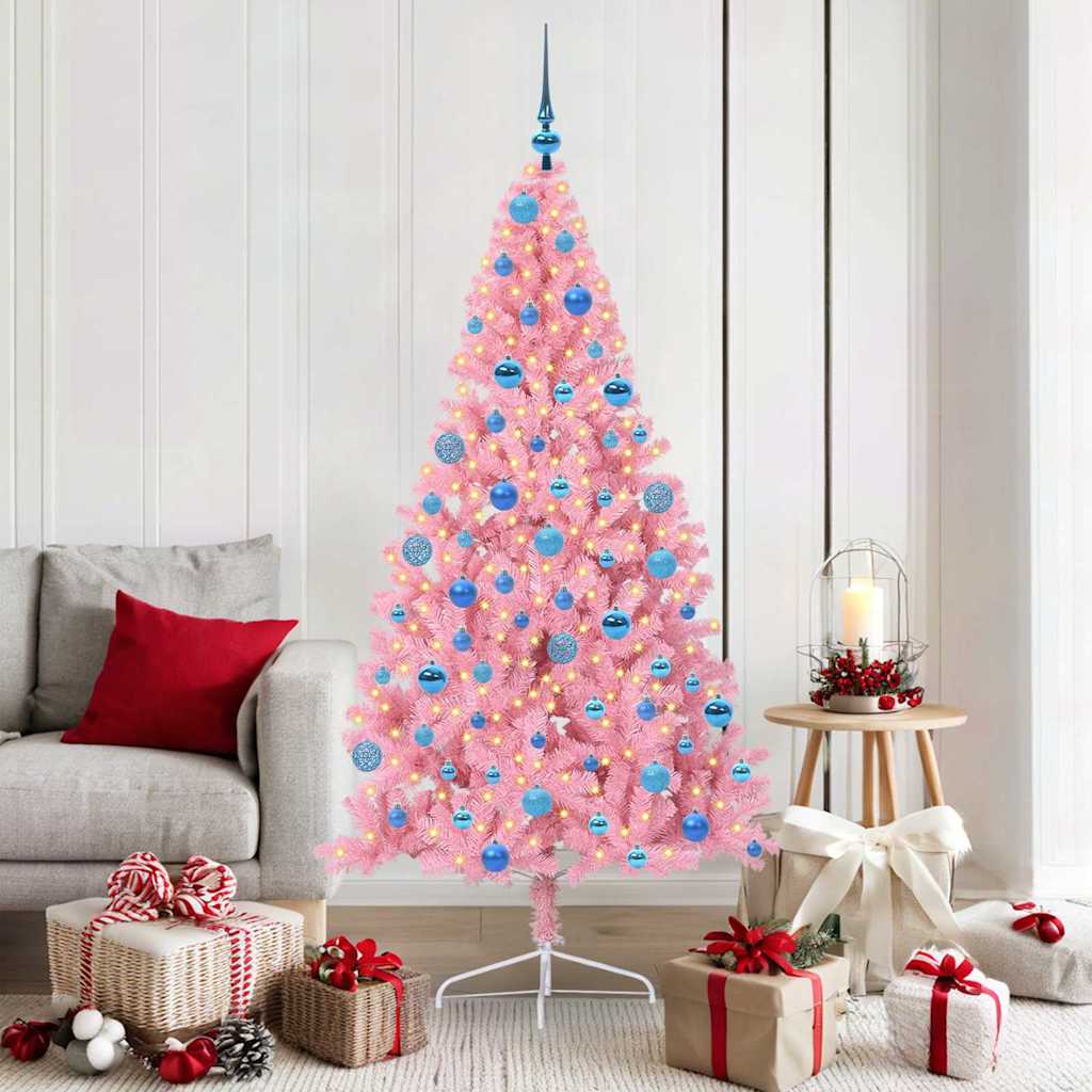 vidaXL Artificial Pre-lit Christmas Tree with 300 LEDs Pink 180 cm PVC - 50667
