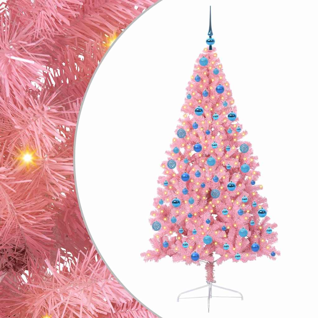 vidaXL Artificial Pre-lit Christmas Tree with 300 LEDs Pink 180 cm PVC - 50667