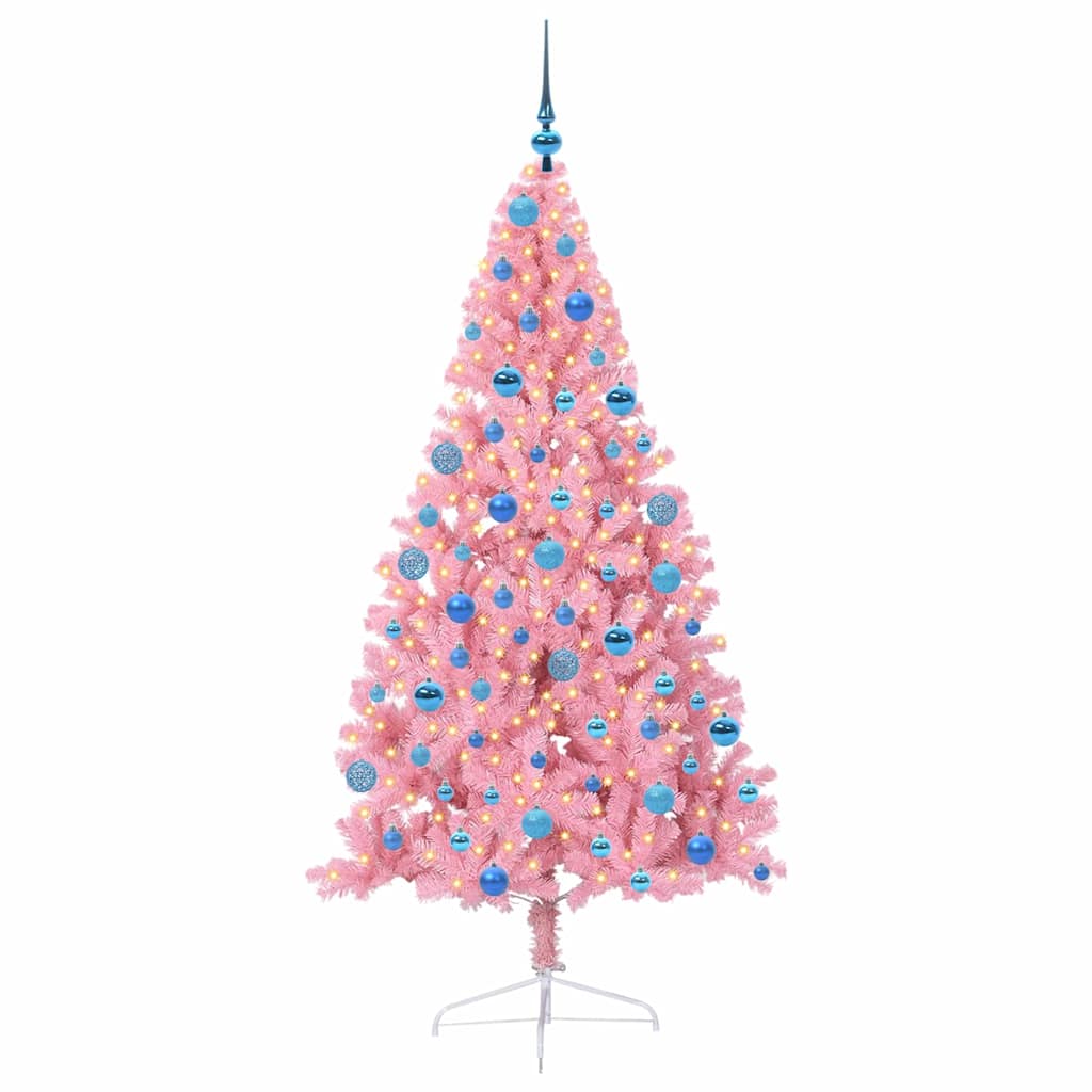 vidaXL Artificial Pre-lit Christmas Tree with 300 LEDs Pink 180 cm PVC - 50667