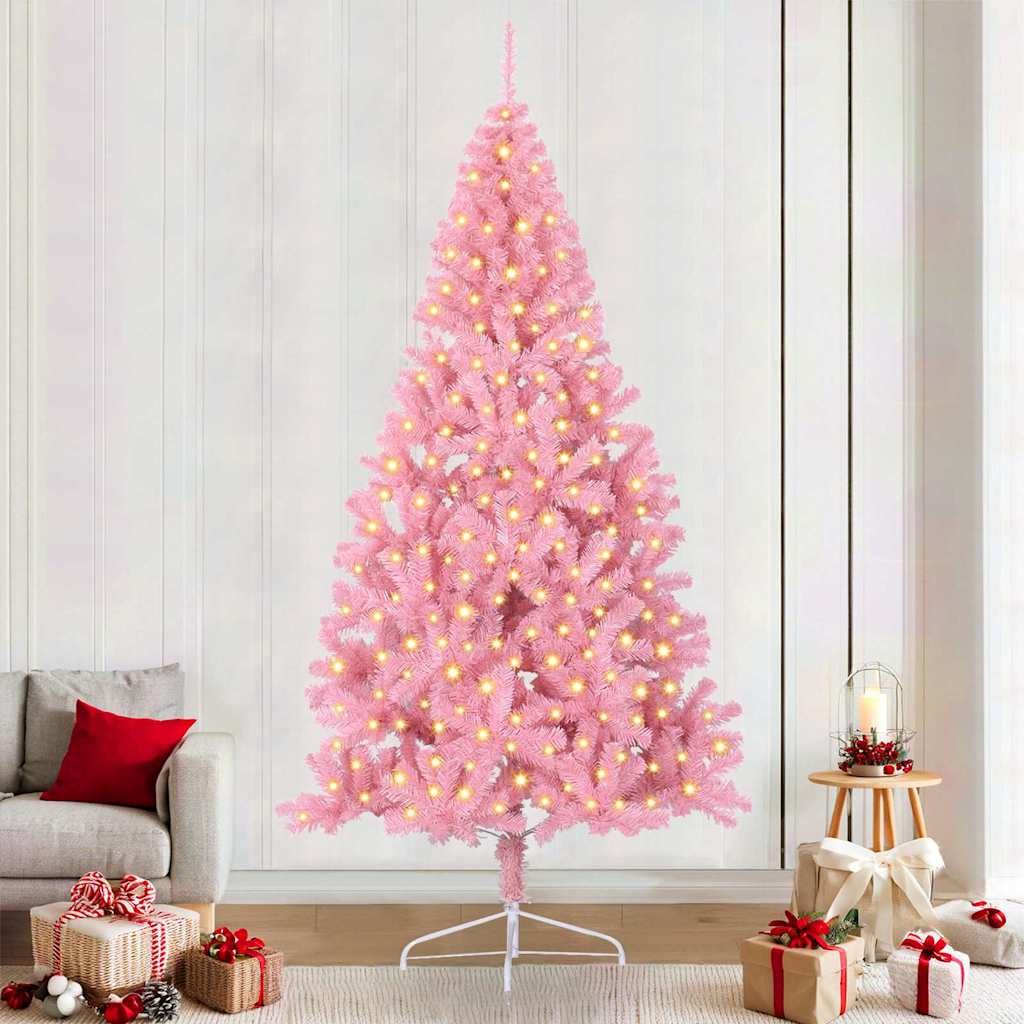 vidaXL Artificial Pre-lit Christmas Tree with 300 LEDs Pink 240 cm PVC