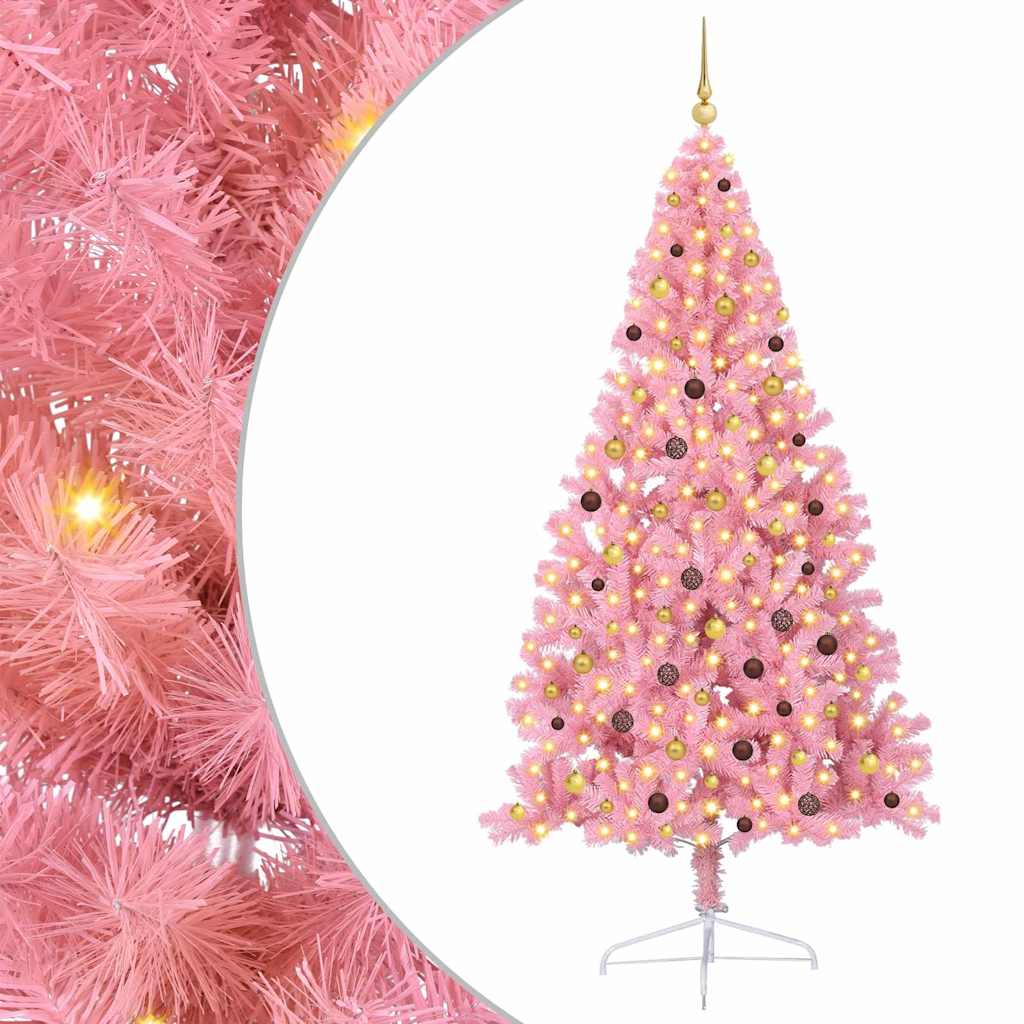 vidaXL Artificial Pre-lit Christmas Tree with 300 LEDs Pink 240 cm PVC - 50675