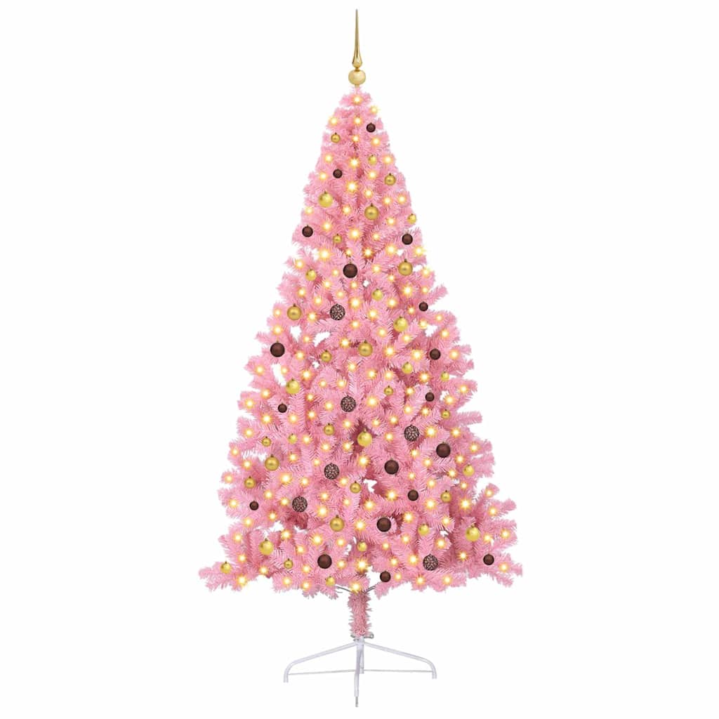 vidaXL Artificial Pre-lit Christmas Tree with 300 LEDs Pink 240 cm PVC - 50675