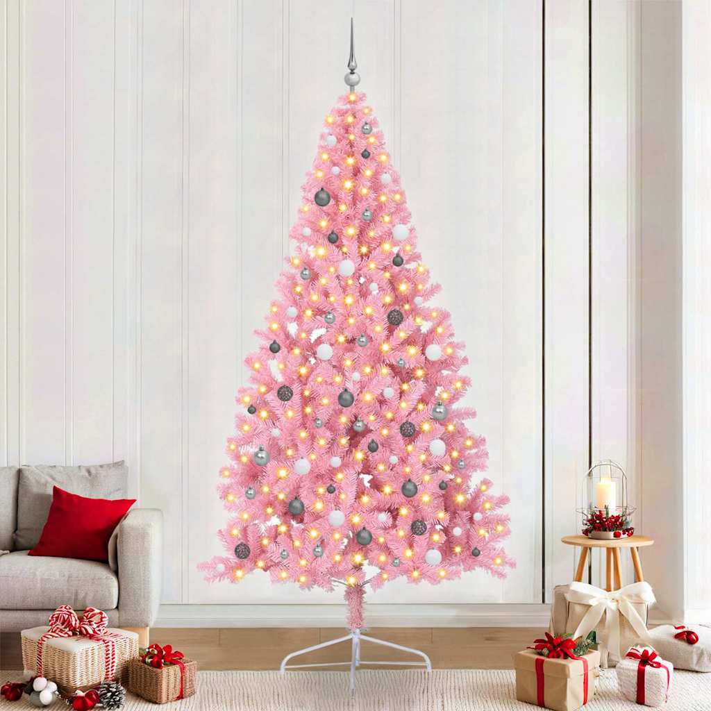 vidaXL Artificial Pre-lit Christmas Tree with 300 LEDs Pink 240 cm PVC - 50678