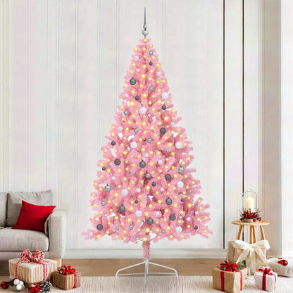 vidaXL Artificial Pre-lit Christmas Tree with 300 LEDs Pink 240 cm PVC - 50678