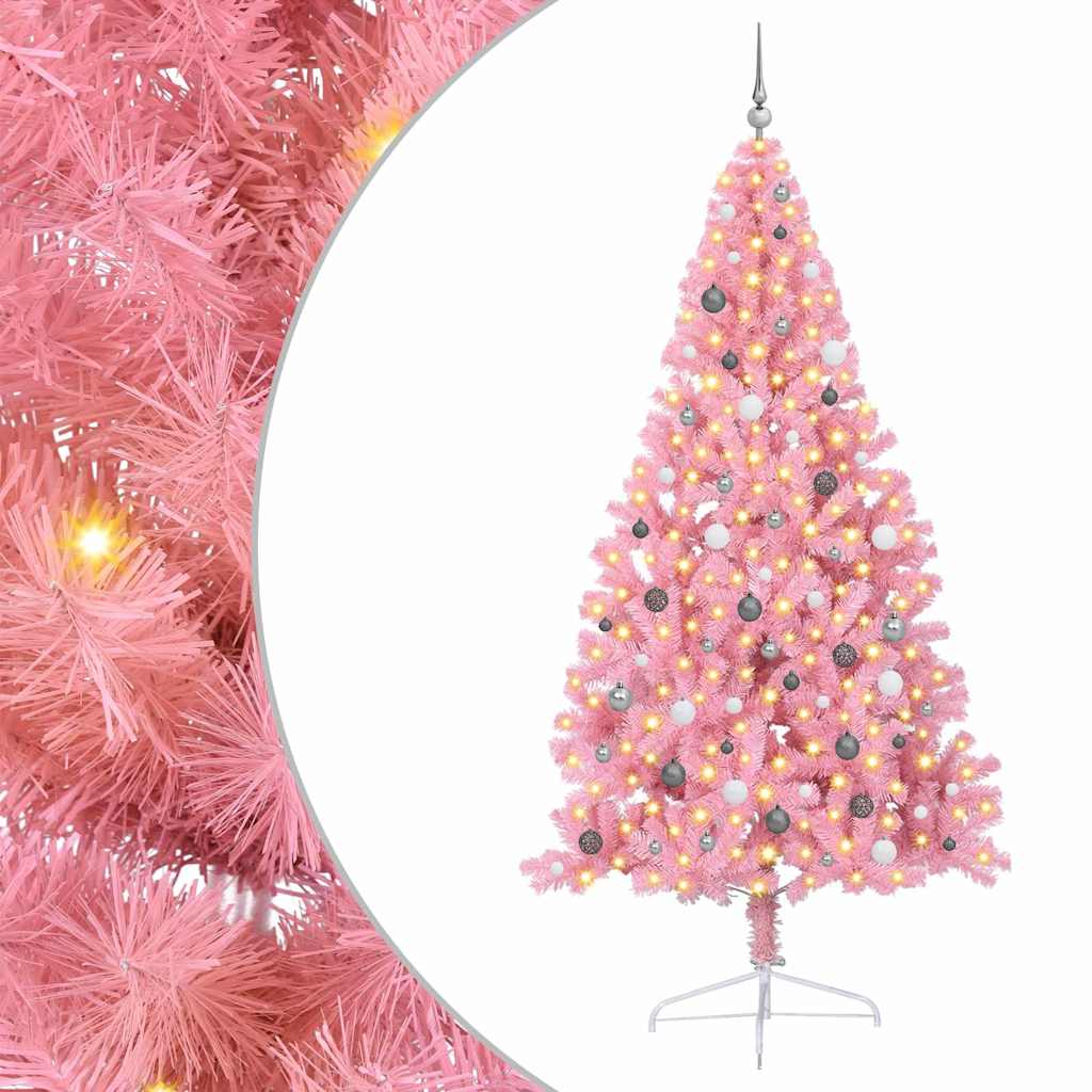 vidaXL Artificial Pre-lit Christmas Tree with 300 LEDs Pink 240 cm PVC - 50678
