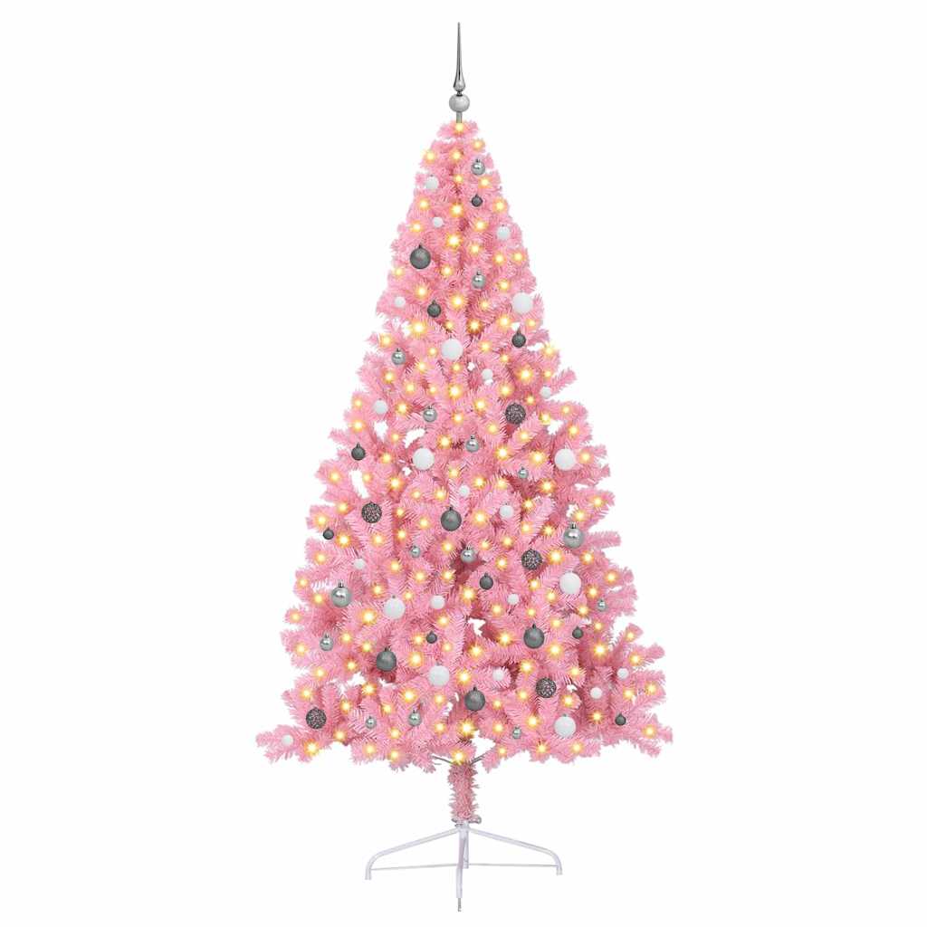 vidaXL Artificial Pre-lit Christmas Tree with 300 LEDs Pink 240 cm PVC - 50678