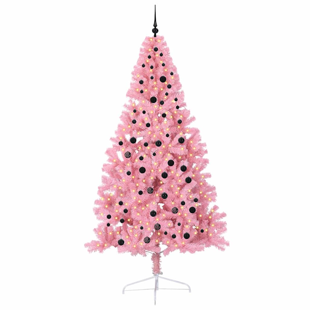 vidaXL Artificial Pre-lit Christmas Tree with 300 LEDs Pink 240 cm PVC - 50683