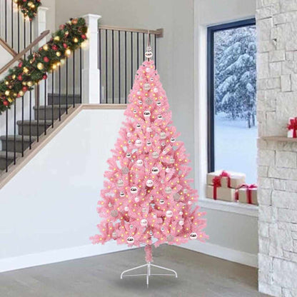 vidaXL Artificial Pre-lit Christmas Tree with 300 LEDs Pink 240 cm PVC - 50684