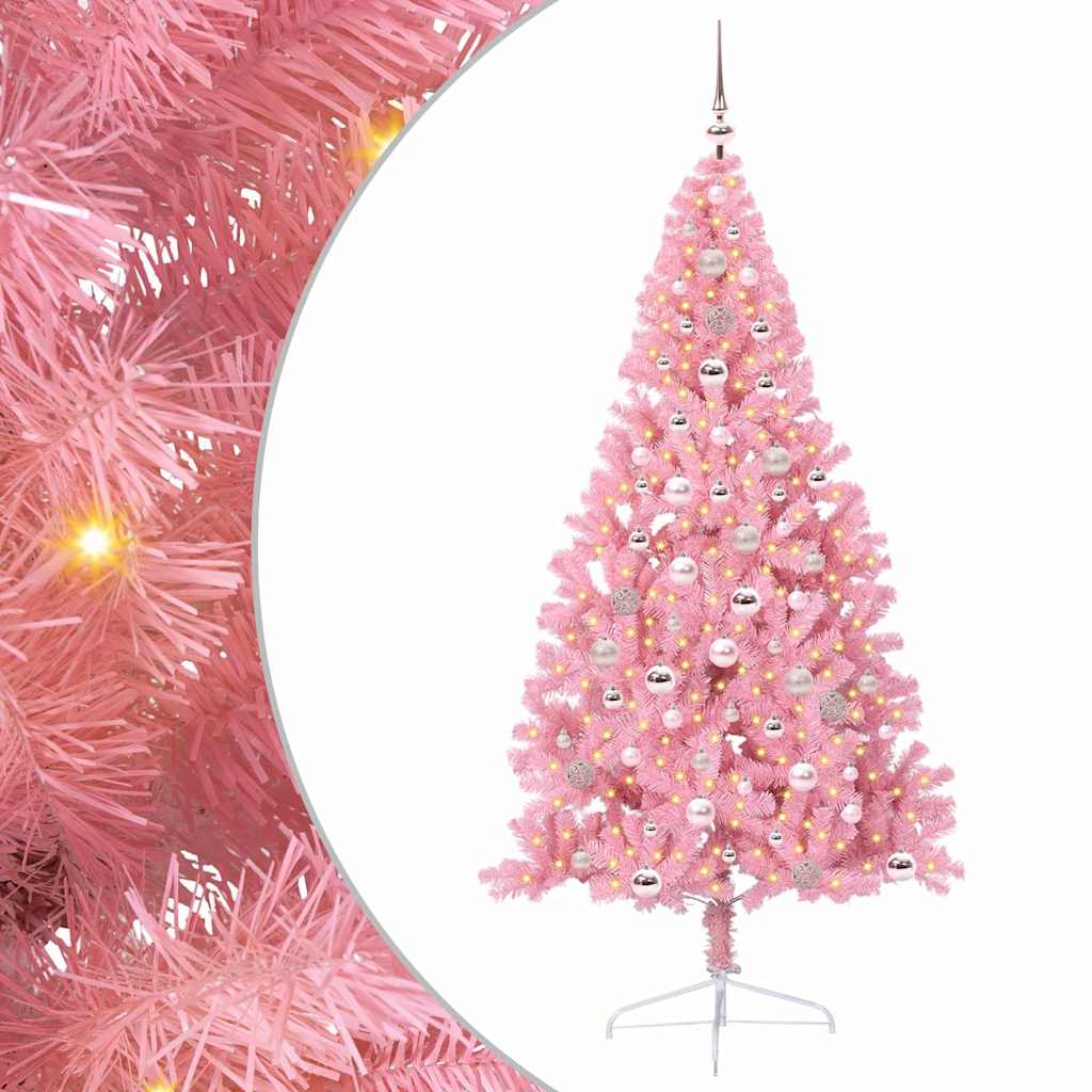 vidaXL Artificial Pre-lit Christmas Tree with 300 LEDs Pink 240 cm PVC - 50684
