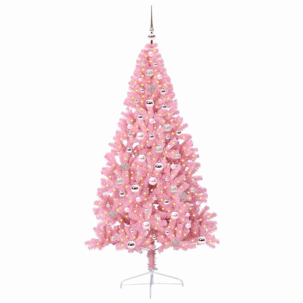 vidaXL Artificial Pre-lit Christmas Tree with 300 LEDs Pink 240 cm PVC - 50684