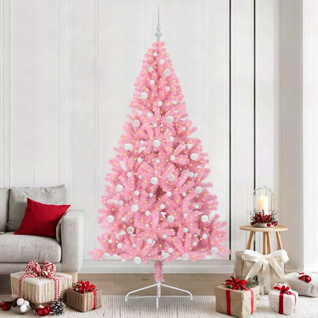 vidaXL Artificial Pre-lit Christmas Tree Pink 240 cm PVC