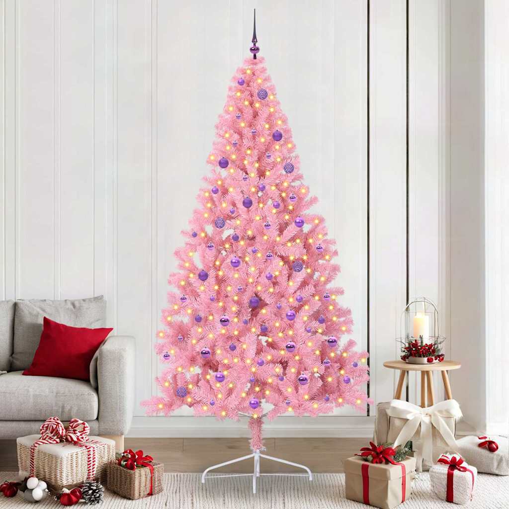 vidaXL Artificial Pre-lit Christmas Tree with 300 LEDs Pink 240 cm PVC - 50698