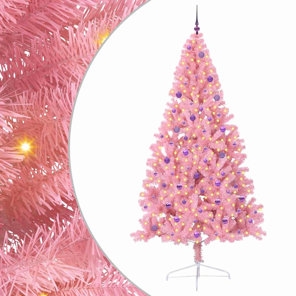 vidaXL Artificial Pre-lit Christmas Tree with 300 LEDs Pink 240 cm PVC - 50698
