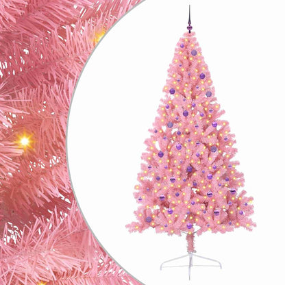vidaXL Artificial Pre-lit Christmas Tree with 300 LEDs Pink 240 cm PVC - 50698