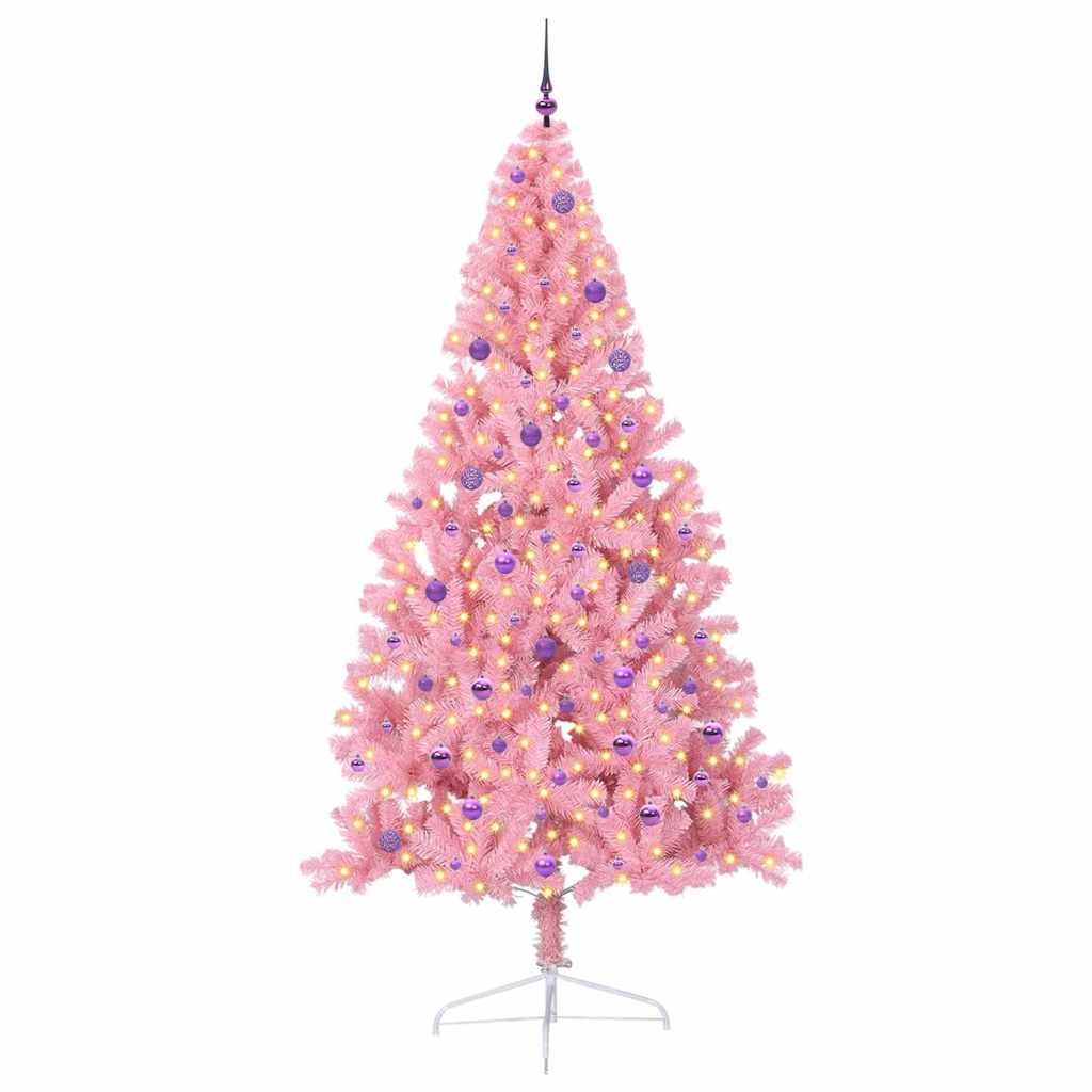 vidaXL Artificial Pre-lit Christmas Tree with 300 LEDs Pink 240 cm PVC - 50698