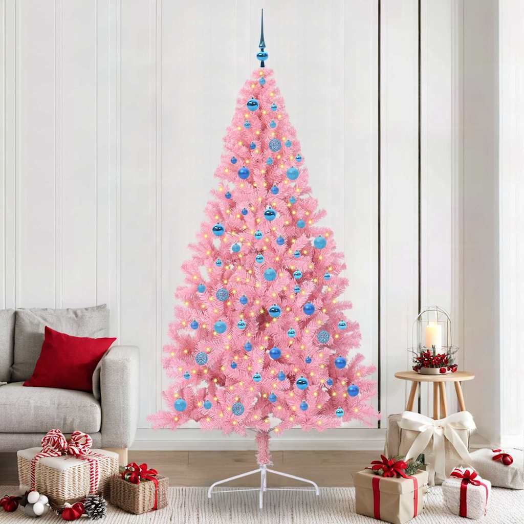 vidaXL Artificial Pre-lit Christmas Tree with 300 LEDs Pink 240 cm PVC - 50699