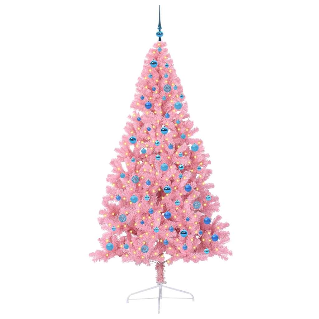 vidaXL Artificial Pre-lit Christmas Tree with 300 LEDs Pink 240 cm PVC - 50699