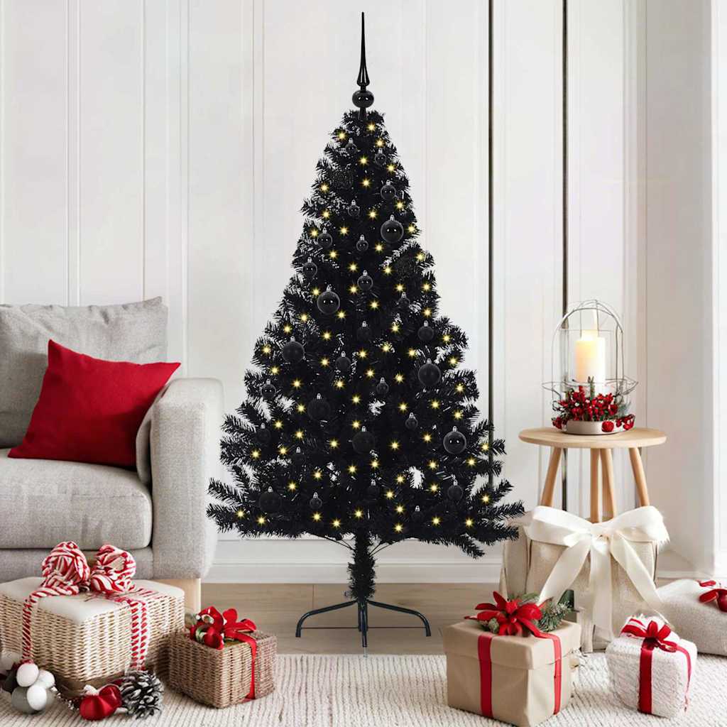 vidaXL Artificial Pre-lit Christmas Tree Black 150 cm PVC - 50718