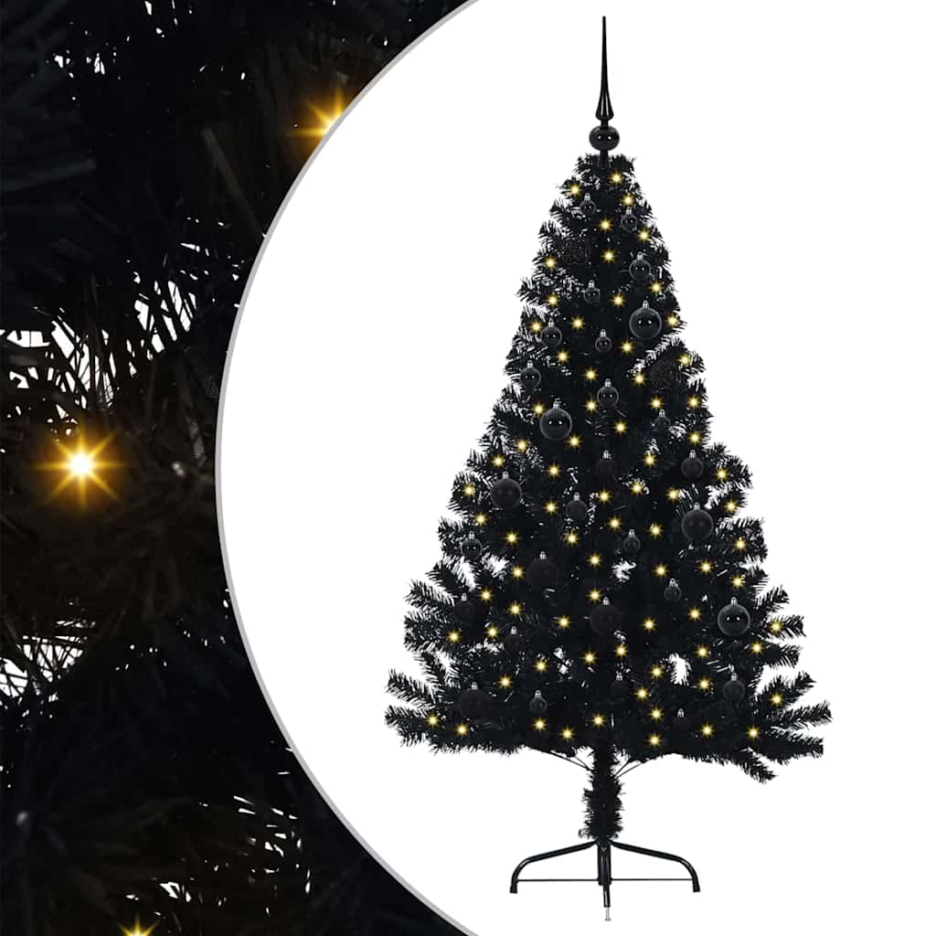 vidaXL Artificial Pre-lit Christmas Tree Black 150 cm PVC - 50718