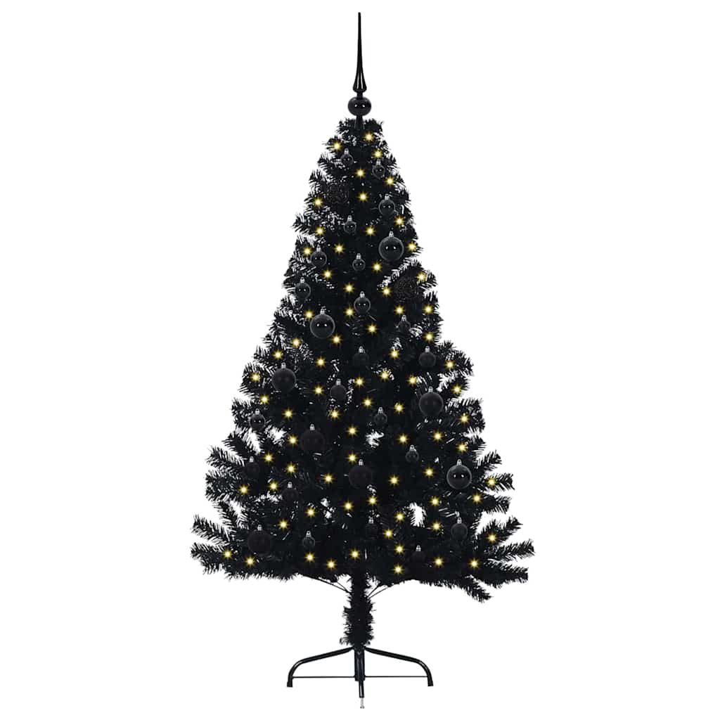 vidaXL Artificial Pre-lit Christmas Tree Black 150 cm PVC - 50718