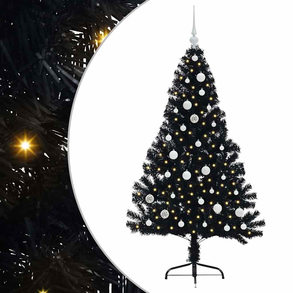 vidaXL Artificial Pre-lit Christmas Tree Black 150 cm PVC - 50730