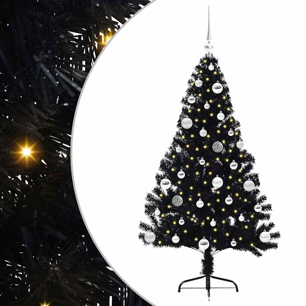 vidaXL Artificial Pre-lit Christmas Tree Black 150 cm PVC - 50742